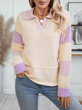 Striped Loose Long Sleeve POLO Neck Sweater