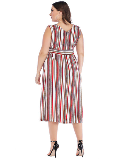V-neck Striped Waist Slim Dress