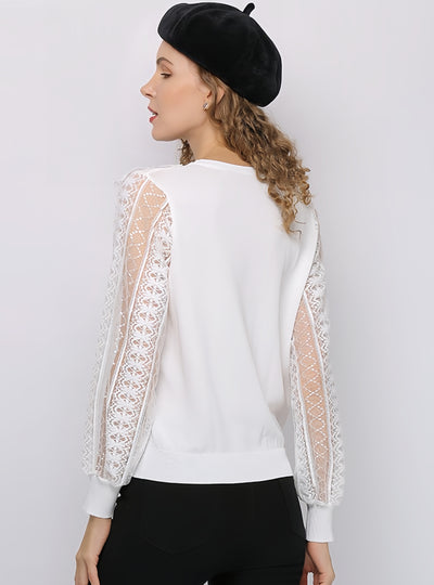 Perspective Mesh Stitching Round Neck Top
