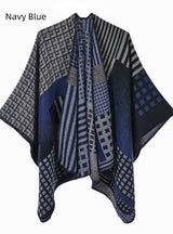 Jacquard Split Thick Warm Cloak Shawl