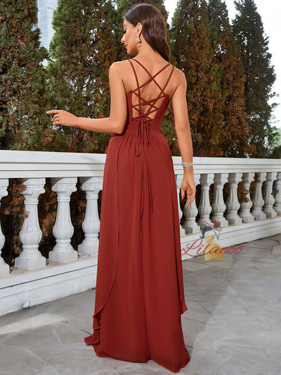 Straps Chiffon Pleats Prom Dress