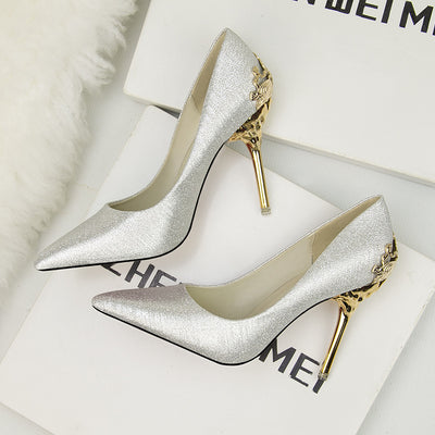 Metal Hollow Suede Stiletto Heels Shoes