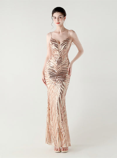 Mermaid Sequins Spaghetti Straps Beading Prom Dress