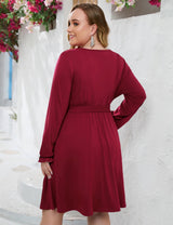 Solid Color V-neck Plus Size Dress