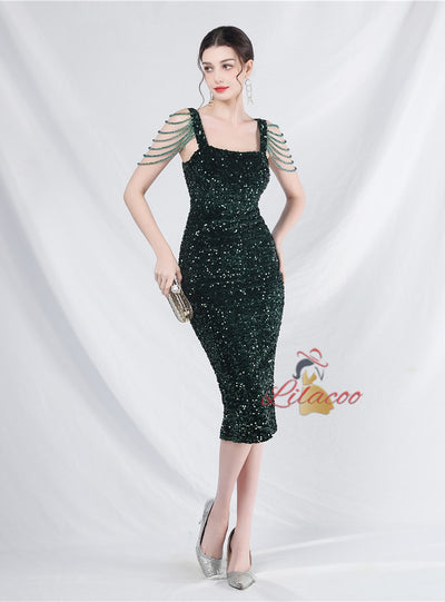 Mermaid Sequins Straps Beading Prom Dress