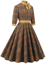 Plaid High Neck Bow Retro Dress