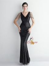 Mermaid Sequins V-neck Beading Prom Dress