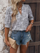 V-neck Plaid Stand-up Collar Shirt