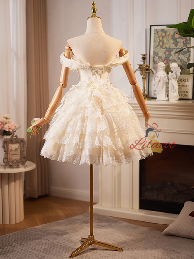 Champagne Lace Tiers Wedding Dress