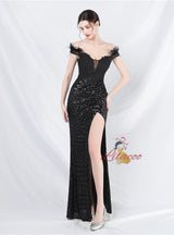 Mermaid Sequins Off the Shoulder Appliques Prom Dress