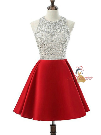 Green Satin Backless Beading Homecoming Dress