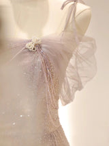 Pink Sequins Straps Beading Prom Dress