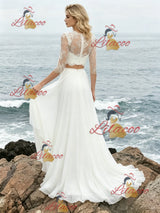 White Two PIece Short Sleeve Lace Wedding Dress