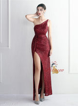 Sequins One Shoulder Split Prom Dress
