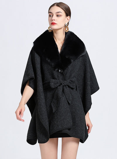 Wool Knitted Lace-up Cardigan Shawl Cloak
