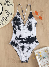 Black and White Printed Sexy Halter Swimsuit