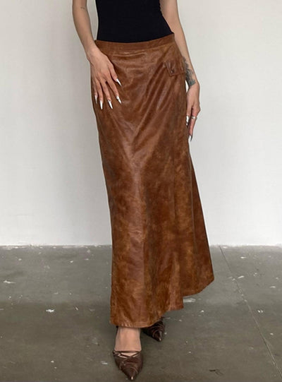 Retro Leather Stitching Pocket Skirt