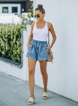 Elastic Waist Casual Denim Shorts