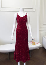 Sexy Red Sequins Straps Prom Dress