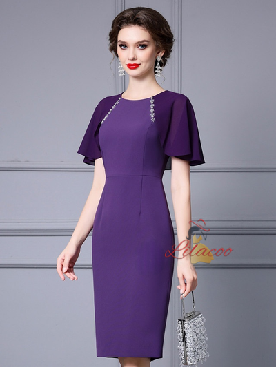 Purple Scoop Neck Mother Of The Bride Dress