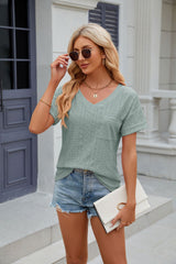 Solid Color Pocket V-neck Short Sleeve T-shirt