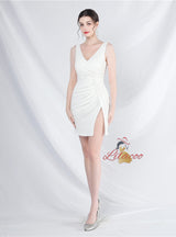 V-neck Sequins Beading Mini Prom Dress