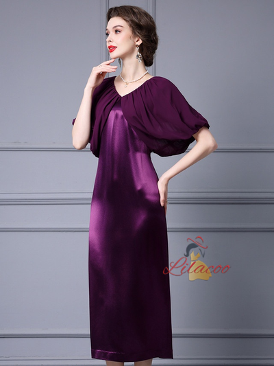 Purple V-neck Mother Of The Bride Dress