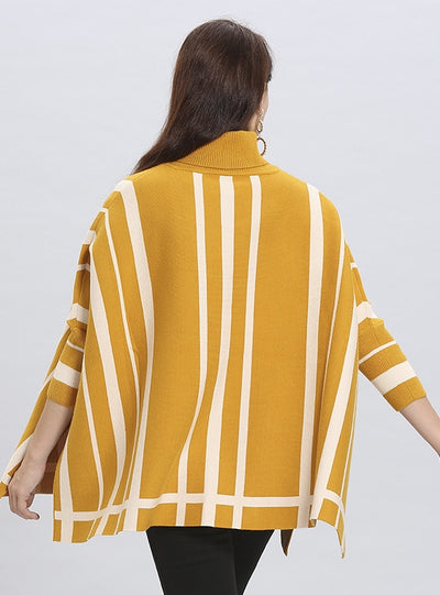 Striped Sweater Bat Sleeve Cloak