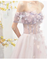 Purple Tulle 3D Flower See Through Prom Dress