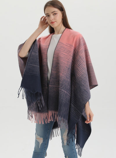Gradient Knitted Split Cloak Shawl