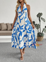 Halter Split Plant Print Dress