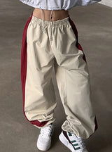 Contrasting Elastic Waist Slacks Pant