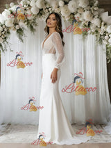 White Mermaid Sequins Long Sleeve Wedding Dress