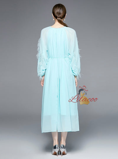 Feather Short Sleeve Fringed Dress