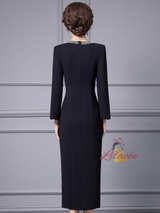 Black Long Sleeve V-neck Mother Of The Bride Dress