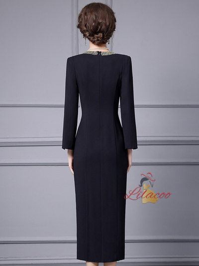 Black Long Sleeve V-neck Mother Of The Bride Dress