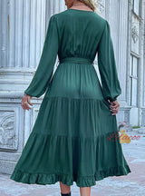 Casual Long-sleeved Solid Color Dress