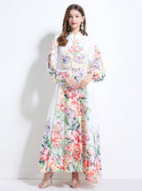 Women Long Sleeve Print Party Dress