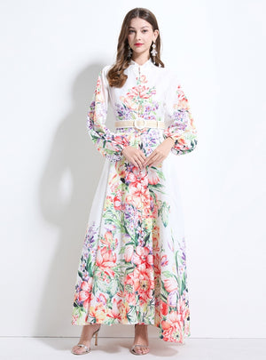 Women Long Sleeve Print Party Dress