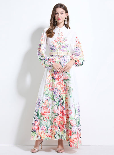 Women Long Sleeve Print Party Dress