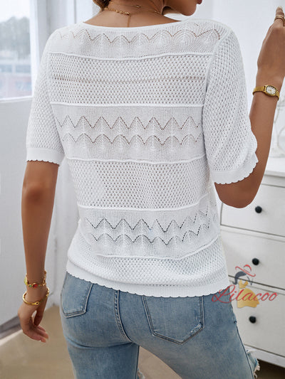 Round Neck Hollow Short Sleeve Sweater
