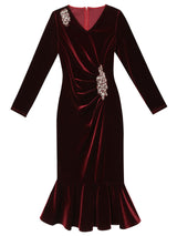 Burgundy Velvet Mother Of The Bride Dress