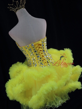 Yellow Tulle Crystal Homecoming Dress
