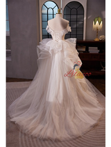 White Tulle Spaghetti Straps Wedding Dress