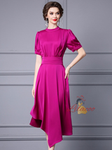 Fuchsia Short Sleeve Pleat Mother Of The Bride Dress