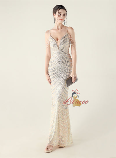 Mermaid Sequins Spaghetti Straps Prom Dress