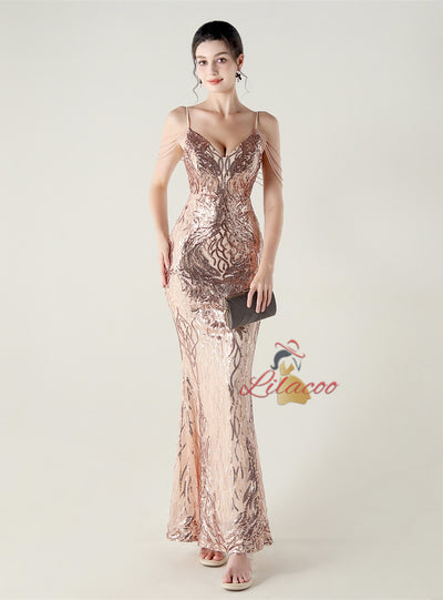 Mermaid Spaghetti Straps Beading Prom Dress