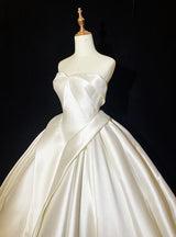 Ivory White Satin Strapless Wedding Dress
