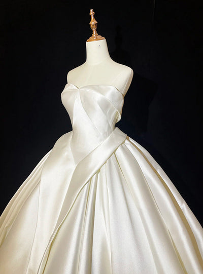 Ivory White Satin Strapless Wedding Dress