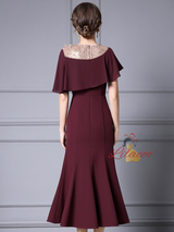 Burgundy Sequins Flower Mother Of The Bride Dress